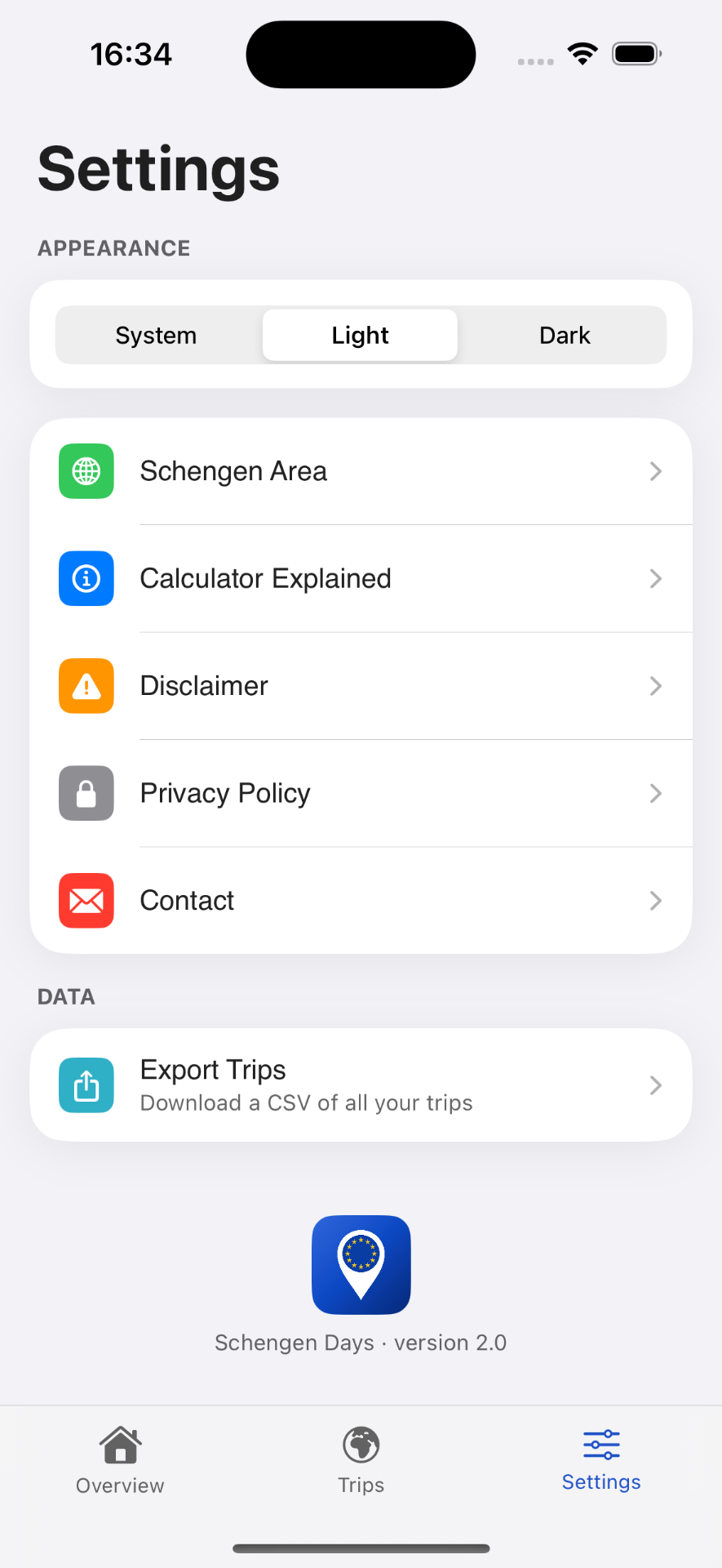 Schengen Days app screen 4